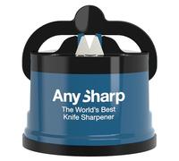 AnySharp Afilador de Cuchillos, Seguridad sin Manos, Ventosa, Afila con Seguridad Todos los Cuchillos de Cocina, Ideal para Acero Endurecido y Dentados, El Mejor del Mundo, Compacto, Azul