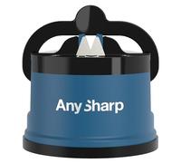 AnySharp Afilador de Cuchillos, Seguridad sin Manos, Ventosa, Afila con Seguridad Todos los Cuchillos de Cocina, Ideal para Acero Endurecido y Dentados, El Mejor del Mundo, Compacto, Azul