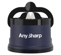 AnySharp Afilador de Cuchillos, Seguridad sin Manos, Ventosa, Afila con Seguridad Todos los Cuchillos de Cocina, Ideal para Acero Endurecido y Dentados, El Mejor del Mundo, Compacto, Azul Marino