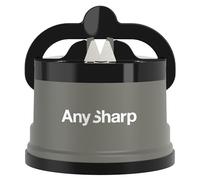 AnySharp Afilador de Cuchillos, Seguridad sin Manos, Ventosa, Afila con Seguridad Todos los Cuchillos de Cocina, Ideal para Acero Endurecido y Dentados, El Mejor del Mundo, Compacto, Gris
