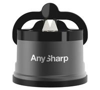 AnySharp Pro Afilador de Cuchillos Metálico, Seguridad sin Manos, Ventosa, Afila Todos los Cuchillos de Cocina, Ideal para Acero Endurecido y Dentados, El Mejor del Mundo, Metal Gris Bronce
