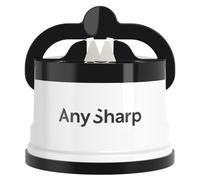 AnySharp Pro Afilador de Cuchillos Metálico, Seguridad sin Manos, Ventosa PowerGrip, Afila Todos los Cuchillos de Cocina, Ideal para Acero Endurecido y Dentados, El Mejor del Mundo, Blanco