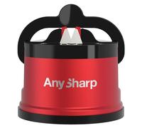 AnySharp Pro Afilador de Cuchillos Metálico, Seguridad sin Manos, Ventosa PowerGrip, Afila Todos los Cuchillos de Cocina, Ideal para Acero Endurecido y Dentados, Metal Rojo