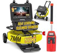 Anysun Cámara de alcantarillado con localizador de 200 pies, cámara de inspección de alcantarillado autonivelante con contador de distancia, cable de 7 mm de diámetro con carrito y ruedas, monitor HD