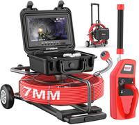 Anysun Cámara de alcantarillado todo en 1 con localizador, ruedas y mango de tracción, cable de 7 mm, autonivelación, contador de distancia, tarjeta de 32 GB, monitor HD de 9 pulgadas, cámara de