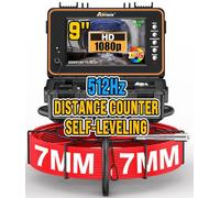 Anysun Cámara Inspección Tuberías Autonivelante con Emisor 512Hz y Contador Metros, Endoscopio Fontanería 1080P, Pantalla IPS 9", Grabación DVR, Cámara IP68 para Alcantarillado y Desagües