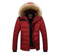 Anyu Cazadoras con Capucha Abrigos con Cremallera Acolchada Chaqueta para Hombre Rojo S