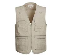 AnyuA Chaleco de Malla con Multibolsillos para Hombre Casual Secado Rápido Fotografía Periodista Beige 5XL
