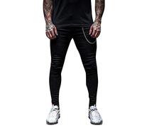AnyuA Hombre Pantalones Vaqueros Jogging Jeans Pantalones Elásticos Skinny Slim Fit Delgados Pantalones Largos de Mezclilla de Pitillo Negro S