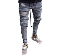 AnyuA Hombre Pantalones Vaqueros Rotos Jeans Pantalones Elásticos Skinny Slim Fit Delgados Pantalones Largos de Mezclilla de Pitillo L