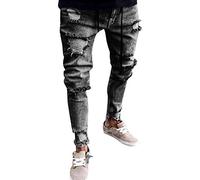 AnyuA Hombre Pantalones Vaqueros Rotos Jeans Pantalones Elásticos Skinny Slim Fit Delgados Pantalones Largos de Mezclilla de Pitillo Gris M
