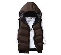 AnyuA Hombre Slim Fit Chalecos,Acolchado Ligero Chaquetas con Capucha Marrón S