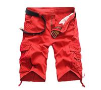 AnyuA Hombres Pantalones Cortos Carga Multi-Bolsillo Bermuda Cortos Casual Clásico Shorts Rojo 38