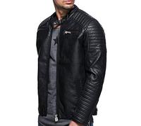AnyuA Hombres Vintage Cuero Chaqueta De Estilo De Moto Negro XL