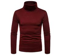 AnyuA Jersey Hombre Suéter de Cuello Alto Básico Ajustado Color Puro Talla Extra Vino Rojo S