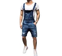 AnyuA Petos de Pantalones, Vaqueros de Mono, para Hombre, de Bolsillo, Cortos Babero Pantalón Azul 3XL