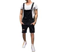 AnyuA Petos de Pantalones, Vaqueros de Mono, para Hombre, de Bolsillo, Cortos Babero Pantalón Negro 2XL
