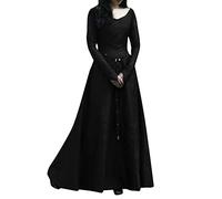 AnyuA Trajes Disfraz de Medieval Mujer Vestidos Cuello Redondo Goticos Disfraces para Fiestas Cosplay Negro M