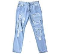 AnyuA Vaqueros Mujeres Estilo de la Calle Rotos Skinny Slim Push Up Mezclilla Pantalones Azul Claro L