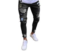 AnyuA Vaqueros Rotos Skinny para Hombre Negro 2XL