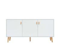 Anzio aparador de salón con 3 puertas y patas de madera de pino 140x68x35 cm color blanco mate