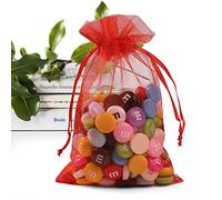 ANZNKU 50 bolsas de organza de 4 x 6 pulgadas, bolsas de organza transparentes con cordón para caramelos, joyas, fiestas, bodas, Navidad, bolsas de regalo (rojo)