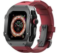 ANZOAT Caja de acero inoxidable de lujo de 49 mm, kit de correa de goma de flúor, para Apple Watch Ultra 8 2 49 mm, accesorios de corona de metal, correa de goma de acero inoxidable, kits de