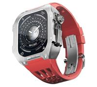 ANZOAT Correa de goma de acero inoxidable, correa de metal y kit de protección, para Apple Watch Band de 44/45 mm, serie 8, 7, 6, 5, 4, SE, modernización, correa de lujo de metal precioso, bricolaje