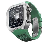 ANZOAT Correa de goma de acero inoxidable, correa de metal y kit de protección, para Apple Watch Band de 44/45 mm, serie 8, 7, 6, 5, 4, SE, modernización, correa de lujo de metal precioso, bricolaje