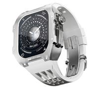 ANZOAT Correa de goma de acero inoxidable, correa de metal y kit de protección, para Apple Watch Band de 44/45 mm, serie 8, 7, 6, 5, 4, SE, modernización, correa de lujo de metal precioso, bricolaje