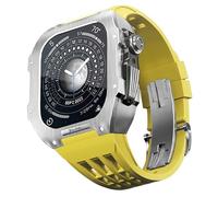 ANZOAT Correa de goma de acero inoxidable, correa de metal y kit de protección, para Apple Watch Band de 44/45 mm, serie 8, 7, 6, 5, 4, SE, modernización, correa de lujo de metal precioso, bricolaje