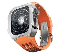 ANZOAT Correa de goma de acero inoxidable, correa de metal y kit de protección, para Apple Watch Band de 44/45 mm, serie 8, 7, 6, 5, 4, SE, modernización, correa de lujo de metal precioso, bricolaje