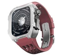 ANZOAT Correa de goma de acero inoxidable, correa de metal y kit de protección, para Apple Watch Band de 44/45 mm, serie 8, 7, 6, 5, 4, SE, modernización, correa de lujo de metal precioso, bricolaje