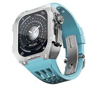 ANZOAT Correa de goma de acero inoxidable, correa de metal y kit de protección, para Apple Watch Band de 44/45 mm, serie 8, 7, 6, 5, 4, SE, modernización, correa de lujo de metal precioso, bricolaje