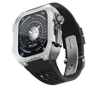 ANZOAT Correa de goma de acero inoxidable, correa de metal y kit de protección, para Apple Watch Band de 44/45 mm, serie 8, 7, 6, 5, 4, SE, modernización, correa de lujo de metal precioso, bricolaje