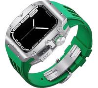ANZOAT Correa de goma deportiva de titanio resistente, para Apple Watch 8/7 6/5/4 SE de 45 mm, 44 mm, kit de modificación, biseles de metal, correa de bucle de caucho fluorescente y hebilla moderna