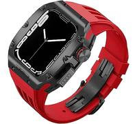 ANZOAT Correa de goma deportiva de titanio resistente, para Apple Watch 8/7 6/5/4 SE de 45 mm, 44 mm, kit de modificación, biseles de metal, correa de bucle de caucho fluorescente y hebilla moderna