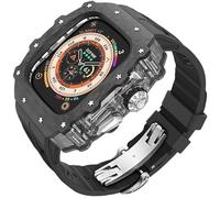 ANZOAT Kit de funda de reloj transparente de fibra de carbono, para Apple Watch Ultra 2 de 49 mm, correa de reloj de lujo + funda de reloj de fibra de carbono, para iWatch Series 9/8/7/6/5/4/SE de 45