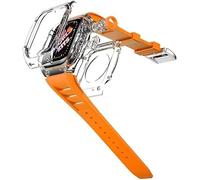 ANZOAT Kit de modificación de correa de goma de flúor transparente para Apple Watch de 45 mm Series 8 7, juego de modernización de pulsera de bisel totalmente transparente, para iWatch de 44 mm SE 6 5