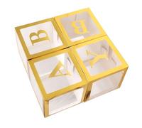 Aoaoy 4 cajas transparentes para globos de baby shower, decoración con letras para propuesta de confesión, para fiesta de cumpleaños, celebración de día festivo (dorado)