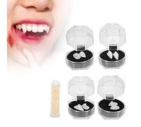 Aoaoy Juego de 4 pares de dientes falsos de Halloween, efecto de dientes vivos, fácil de usar, tamaño pequeño con caja, accesorios para dentaduras postizas para cosplay, carnavales, desfiles, adhesivo