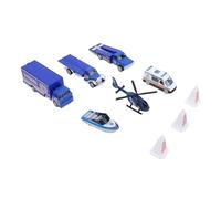 Aoaoy Juego de juguetes de camión de bomberos de 6 partes, camión de bomberos y vehículos aeronáuticos de aleación, adornos de barco, regalo de cumpleaños y juego de decoración del hogar para (azul)