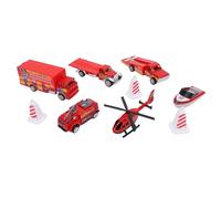Aoaoy - Juego de juguetes para bomberos de 6 partes, motor de bomberos y vehículos de avión de aleación, adornos para barcos, regalo de cumpleaños y juego de decoración del hogar (rojo)