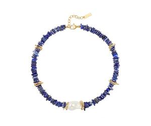 Aobei Pearl Collar Llamativo de Lapislázuli Con perla barroca dorada joyería boho moderna de cuentas azules