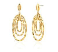 Aobei Pearl Pendientes largos de oro de 18 quilates para mujer, delicados aretes colgantes geométricos minimalistas, Metal, Sin piedra preciosa