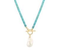 Aobei Perla Bohemia Simulado Turquesa Choker Gran Barroco Shell Perla Colgante Collana Moderno Oro 18 K Toggle Lariat Y Collana por mujer 17 "