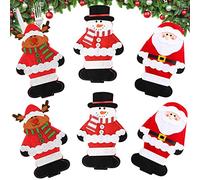 AOBETAK Bolsillos para cubiertos de Navidad, paquete de 6 bolsas de vajilla para Navidad, diseño de reno de Papá Noel, bonitos cuchillos y tenedores, bolsas de vajilla para decoración de mesa de cena