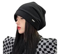 Aobiono Gorro Y2K para mujer, boina de punto holgada, gorra de cráneo, Harajuku Preppy Fairy Grunge Otoño Invierno Academia, Negro, Talla única
