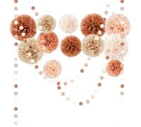 AOBKIAT Decoraciones bohemias para bodas, baby shower, 15 pompones de papel de seda marrón melocotón, lunares circulares, guirnalda de papel colorida, telón de fondo colgante para fiesta de