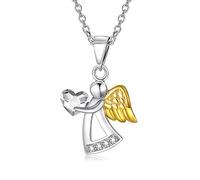 AOBOCO Collar Ángel de la Guarda Plata de Ley 925 Collar Colgante Ángel con Cristales, Bautizo Comunión Regalos de Cumpleaños para Niñas (Blanco)
